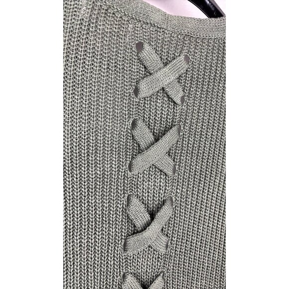 Pinque - Small - Olive Green Cardigan With Crisscross Lace-Up And Ribbed Cuffs - Picture 4 of 6